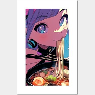 Cute Anime Girl |  Ramen Noodles | Hentaii Chibi Kawaii Design Posters and Art